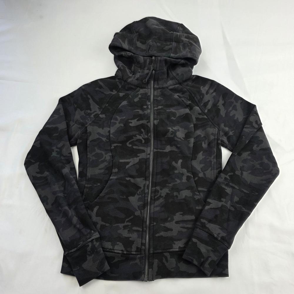 Lululemon Hoodie Womens 6 Gray Camo Scuba Full Zip Fleece Logo Jacket Athletic